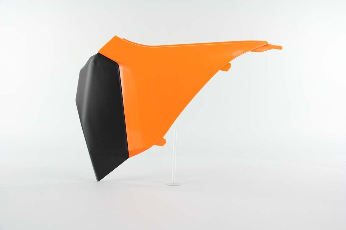 Left Side UFO Orange Airbox Covers replacement plastics for 11-13 KTM EXC, EXCF, SX, XC dirt bikes.