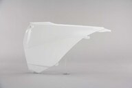 Left Side UFO White Airbox Covers replacement plastics for 14-16 KTM EXC, EXCF, XCF, XCW dirt bikes.