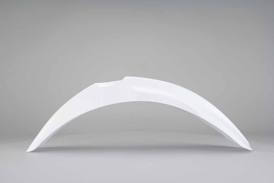 UFO White Front Fender replacement plastics for 09-12 Kawasaki KX250F, KX450F dirt bikes 360 view