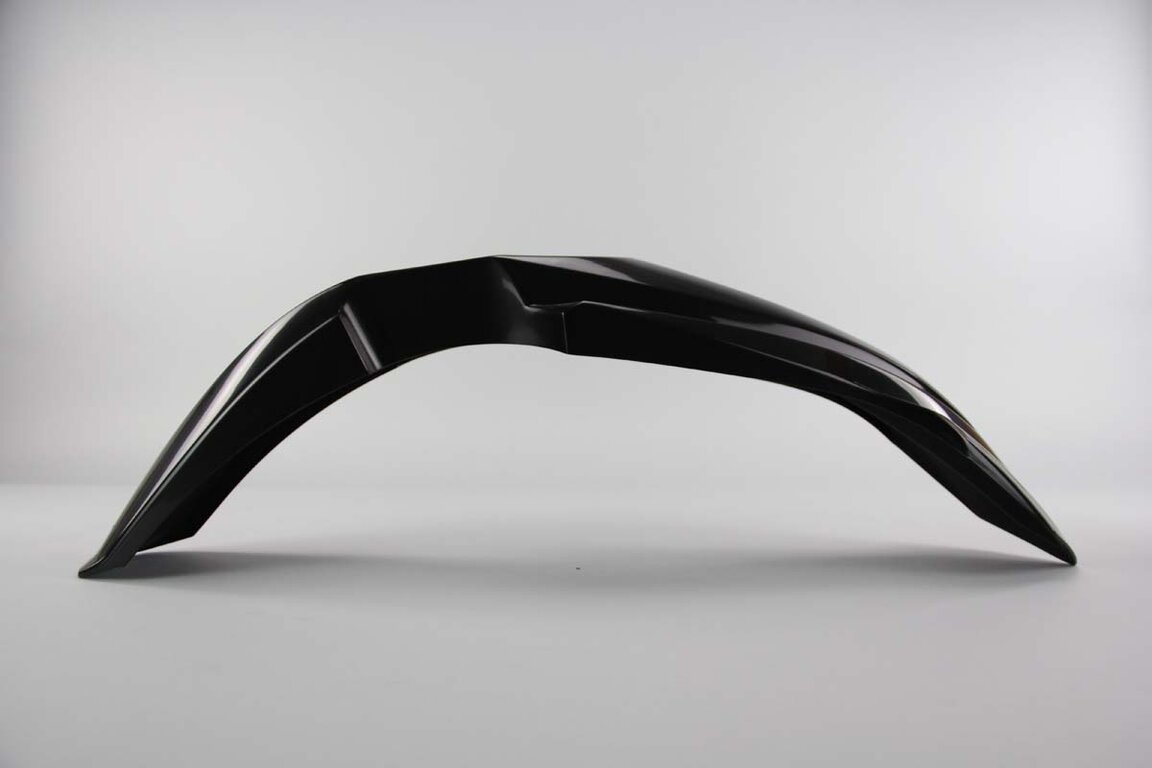 UFO Black Front Fender replacement plastics for 02-23 Yamaha WRF, YZ125, YZ250, YZ250F, YZ250FX, YZ450F, YZ450FX dirt bikes 360 view
