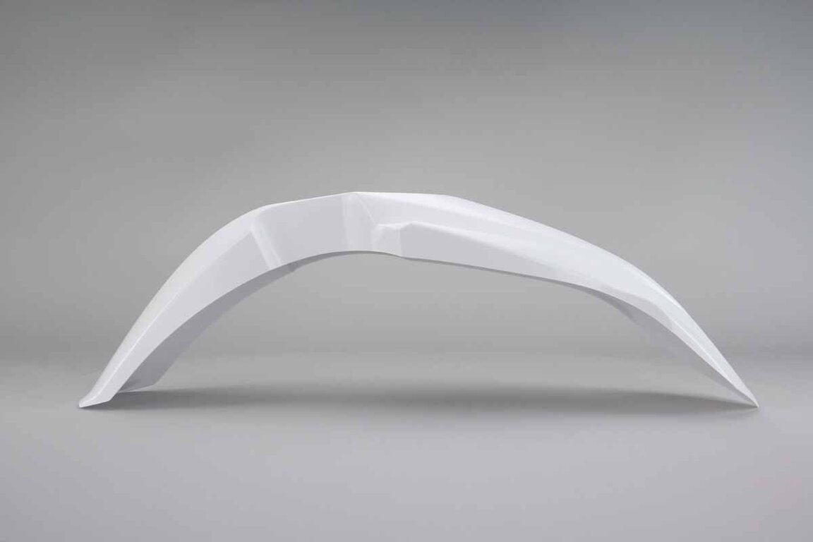 UFO White Front Fender replacement plastics for 02-23 Yamaha WRF, YZ125, YZ250, YZ250F, YZ250FX, YZ450F, YZ450FX dirt bikes 360 view