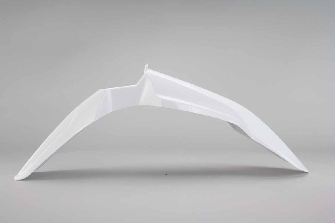 UFO White Front Fender replacement plastics for 08-18 Suzuki RMZ250, RMZ450 dirt bikes 360 view