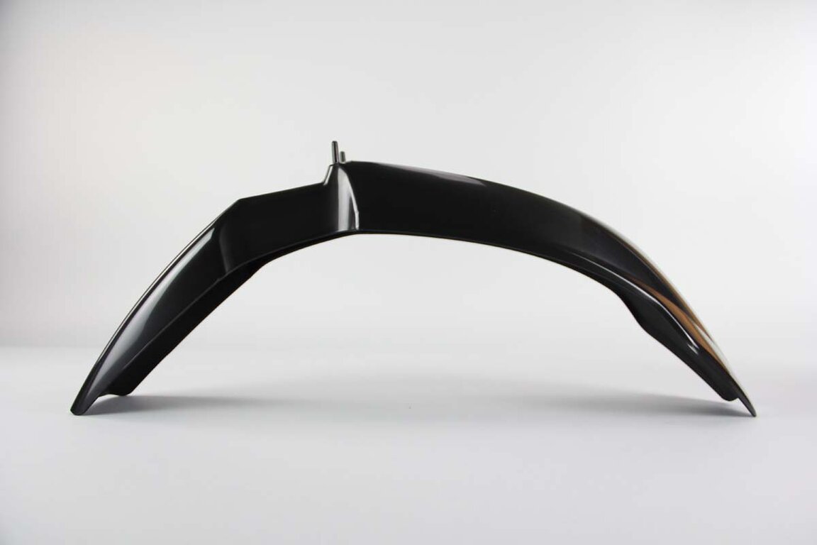 UFO Black Front Fender replacement plastics for 98-08 KTM EXC, MXC, SX, SXF, XC, XCF, XCG, XCW dirt bikes 360 view