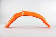 UFO Orange Front Fender replacement plastics for 98-08 KTM EXC, MXC, SX, SXF, XC, XCF, XCG, XCW dirt bikes 360 view