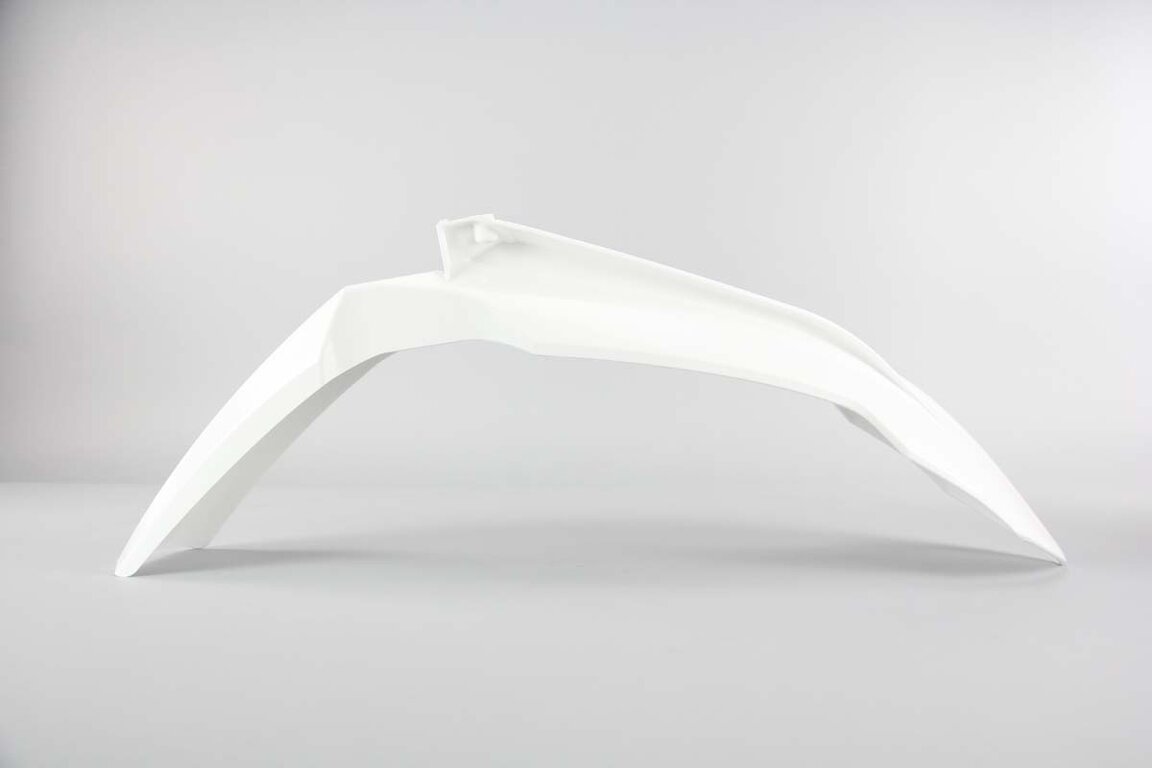 UFO White Front Fender replacement plastics for 12-16 KTM EXC, EXCF, SX, SXF, XC, XCF, XCW dirt bikes 360 view