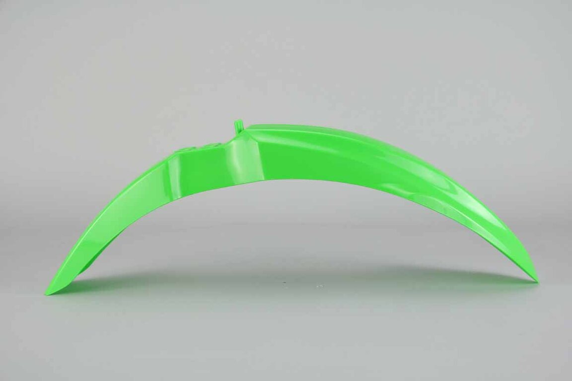 UFO Green Front Fender replacement plastics for 14-25 Kawasaki KX100, KX112, KX85 dirt bikes 360 view