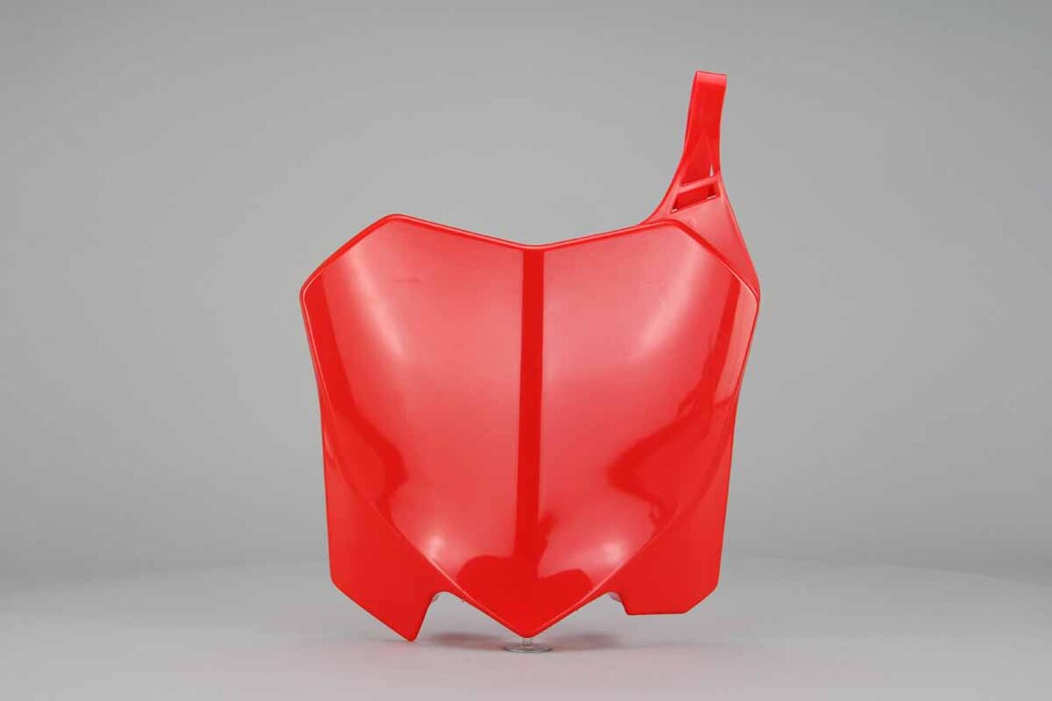 UFO Red Front Number Plate replacement plastics for 09-13 Honda CRF250, CRF450 dirt bikes 360 view