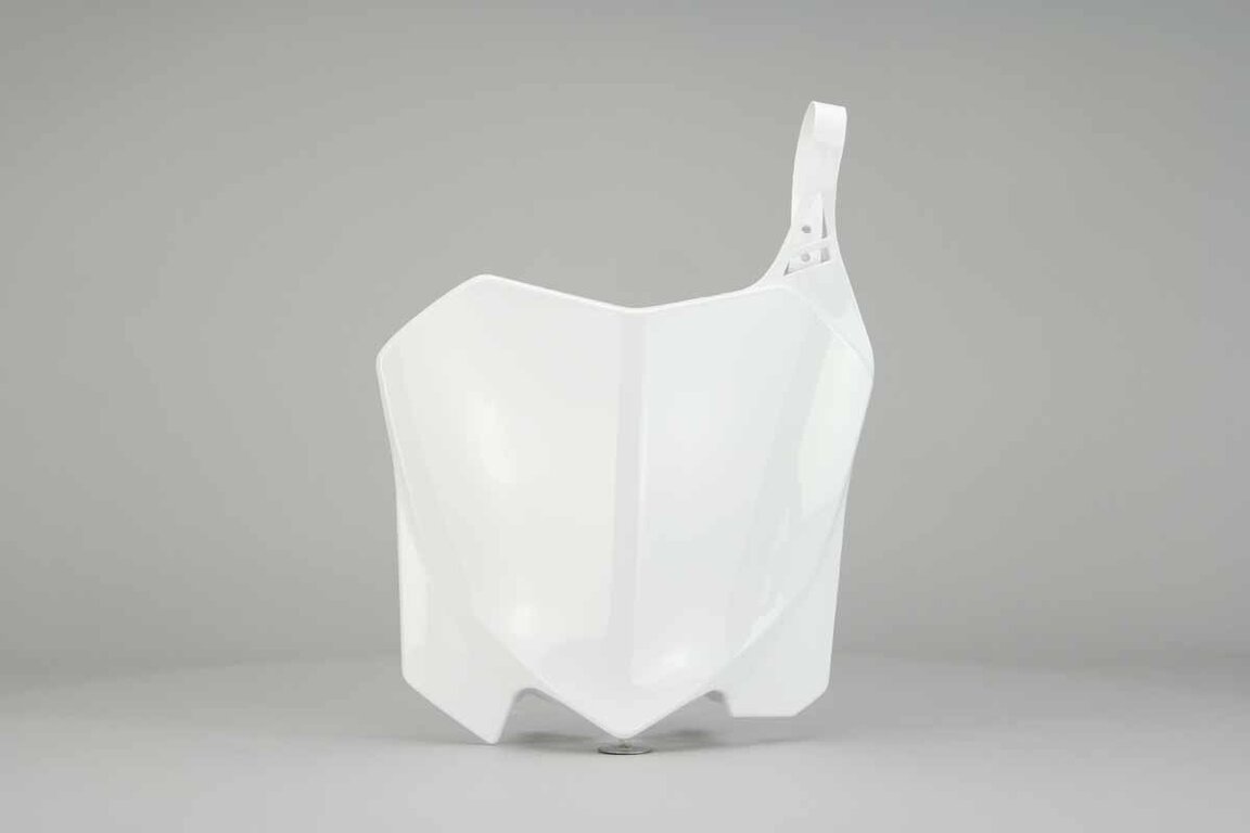 UFO White Front Number Plate replacement plastics for 09-13 Honda CRF250, CRF450 dirt bikes 360 view
