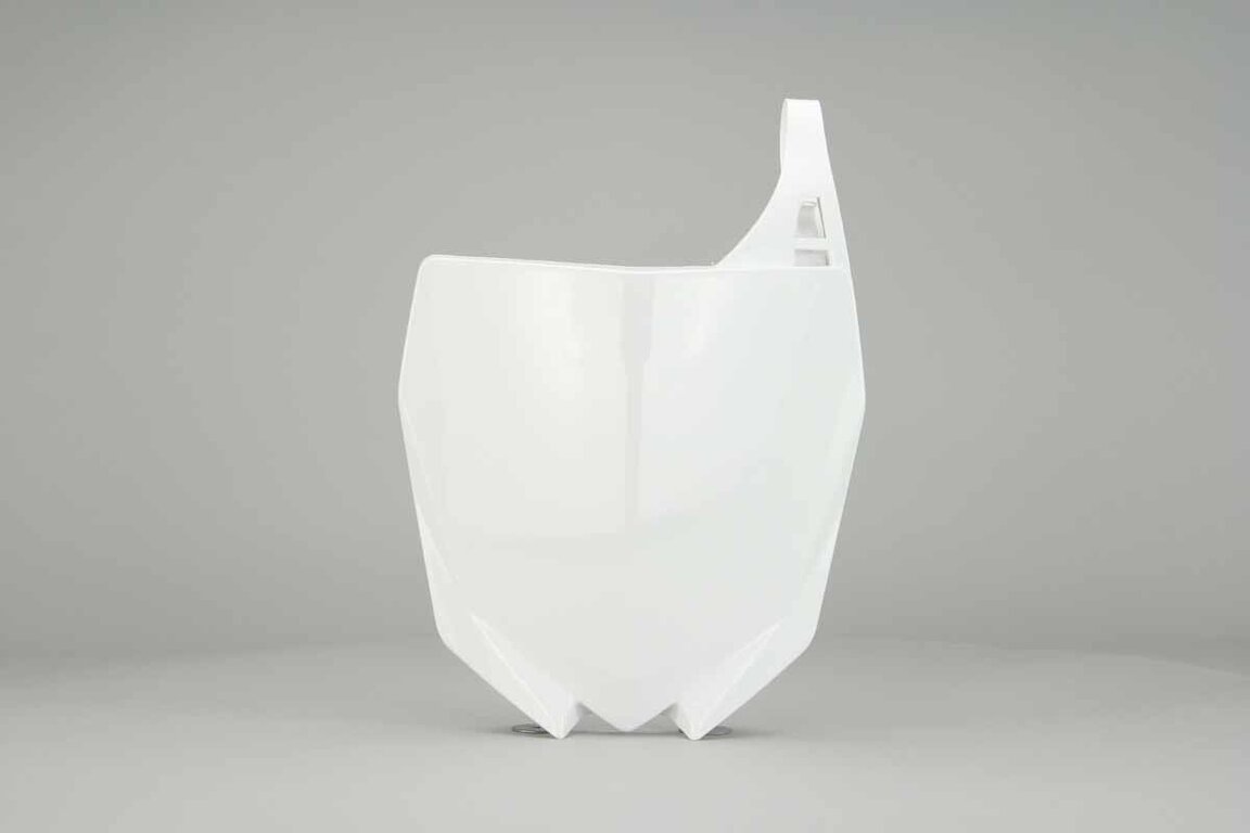 Polisport White Front Number Plate replacement plastics for 02-22 Yamaha YZ125, YZ250, YZ250F, YZ250FX, YZ450F, YZ450FX dirt bikes 360 view