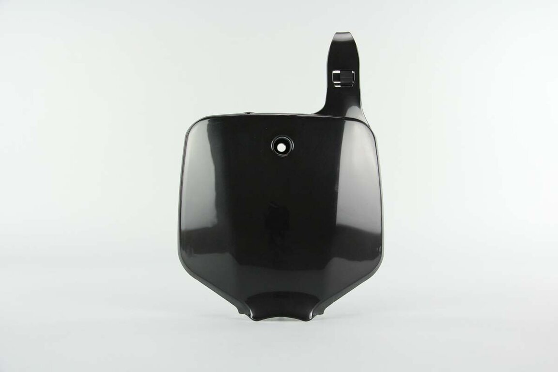 UFO Black Front Number Plate replacement plastics for 00-26 Kawasaki, Suzuki KLX110, KX65, RM65 dirt bikes 360 view