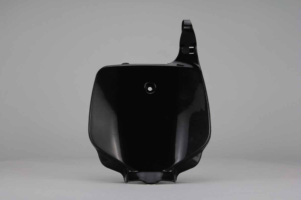 UFO Black Front Number Plate replacement plastics for 98-13 Kawasaki KX100, KX80, KX85 dirt bikes 360 view
