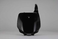 UFO Black Front Number Plate replacement plastics for 98-13 Kawasaki KX100, KX80, KX85 dirt bikes 360 view