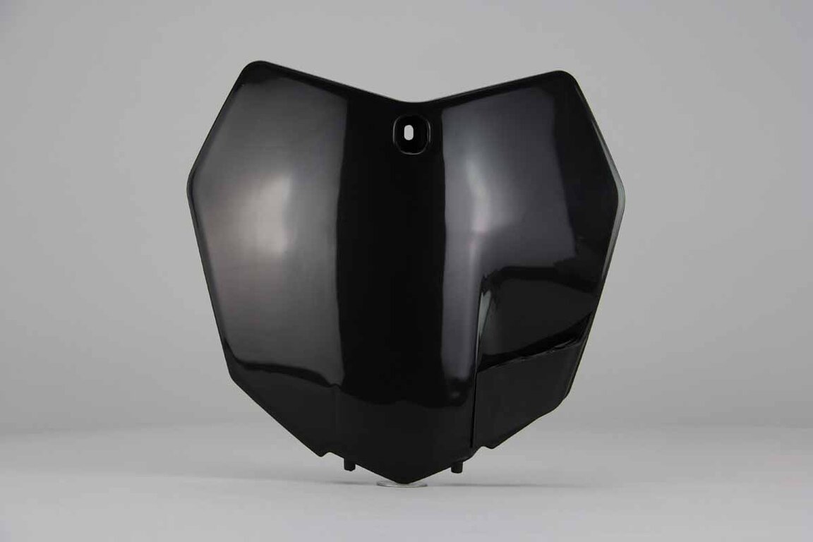 UFO Black Front Number Plate replacement plastics for 12-16 KTM SX, SXF, XC, XCF dirt bikes 360 view