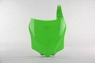 UFO Green Front Number Plate replacement plastics for 14-26 Kawasaki KX100, KX112, KX85 dirt bikes 360 view
