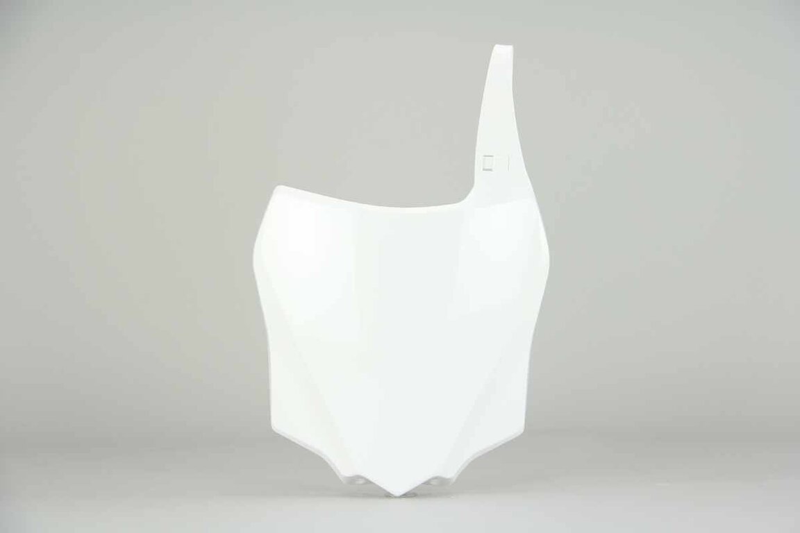 Polisport White Front Number Plate replacement plastics for 14-26 Kawasaki KX100, KX112, KX85 dirt bikes 360 view