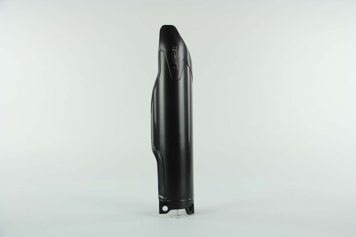 Left Side Polisport Black Lower Fork Guards replacement plastics for 09-27 Kawasaki KLX, KX250F, KX450F dirt bikes.