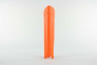 Right Side UFO Orange Lower Fork Guards replacement plastics for 08-15 KTM EXC, EXCF, SX, SXF, XC, XCF, XCW dirt bikes.