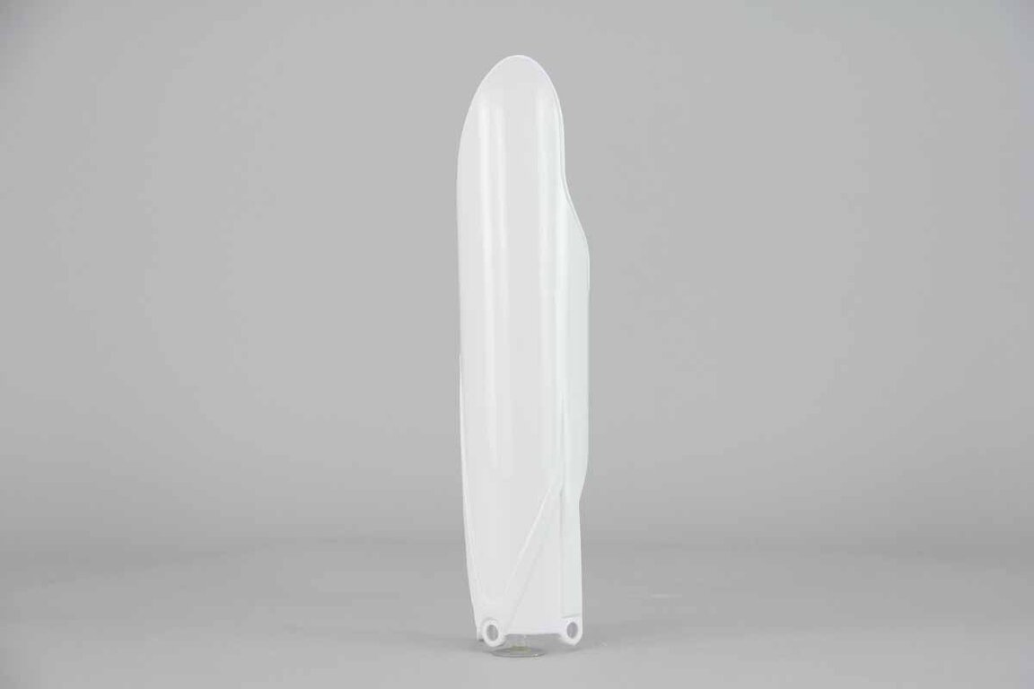 Right Side Polisport White Lower Fork Guards replacement plastics for 10-27 Yamaha YZ125, YZ250, YZ250F, YZ250FX, YZ450F, YZ450FX dirt bikes.