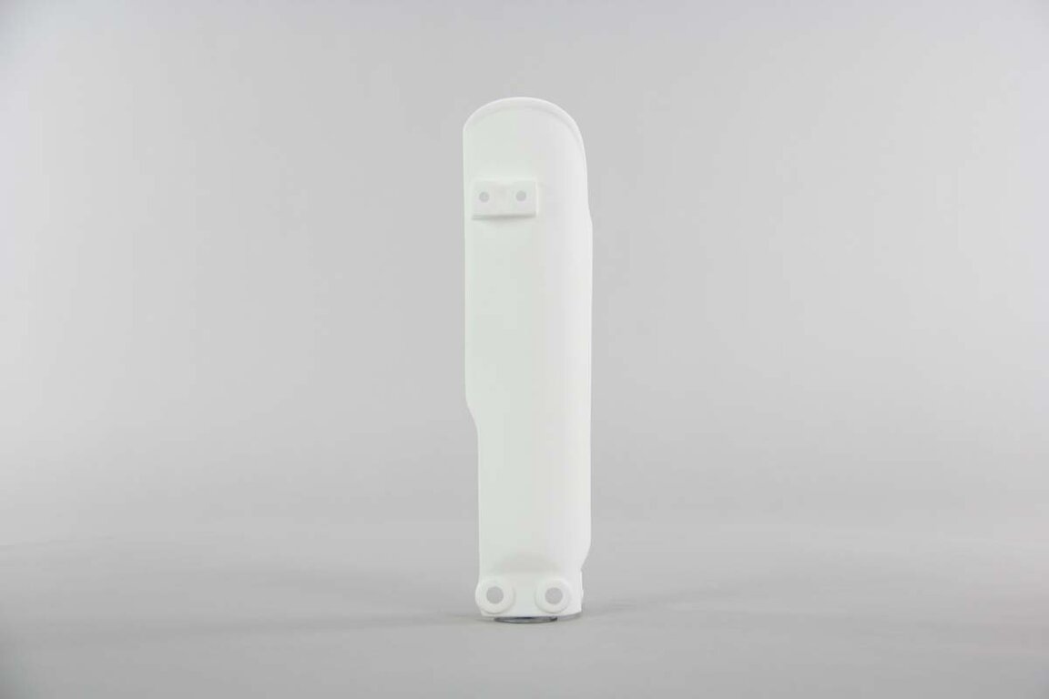 Left Side UFO White Lower Fork Guards replacement plastics for 02-26 GasGas, Husqvarna, KTM MC, MC-E, EE, TC, SX50, SX65, SX-E dirt bikes.