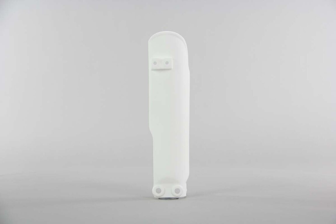 Left Side UFO White Lower Fork Guards replacement plastics for 02-27 GasGas, Husqvarna, KTM MC, MC-E, EE, TC, SX50, SX65, SX-E dirt bikes.