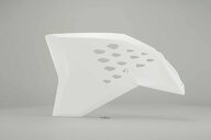 Left Side Polisport White Radiator Shroud Set replacement plastics for 07-11 KTM EXC, EXCF, SX, SXF, XC, XCF, XCW dirt bikes.