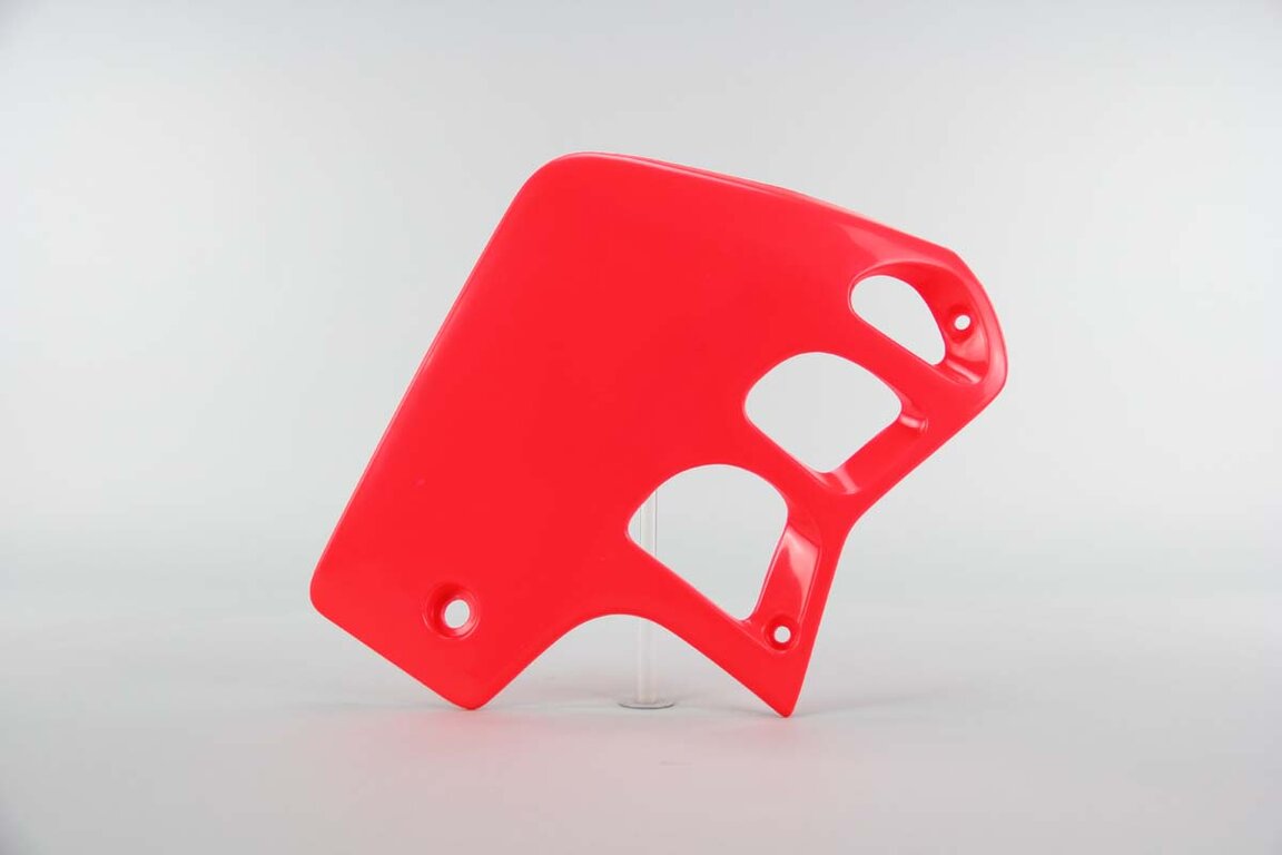 Left Side UFO Flo Tint Red Radiator Shroud Set replacement plastics for 90-01 Honda CR500 dirt bikes.