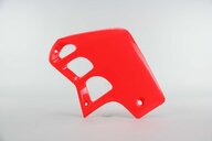 Right Side UFO Flo Tint Red 067 Radiator Shroud Set replacement plastics for 89-01 Honda CR500 dirt bikes.