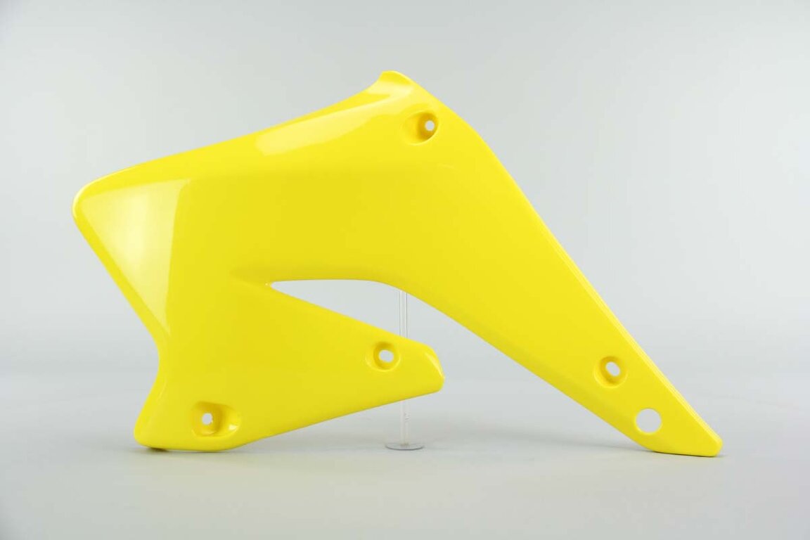 Left Side UFO Yellow Radiator Shroud Set replacement plastics for 04-06 Suzuki RMZ250 dirt bikes.