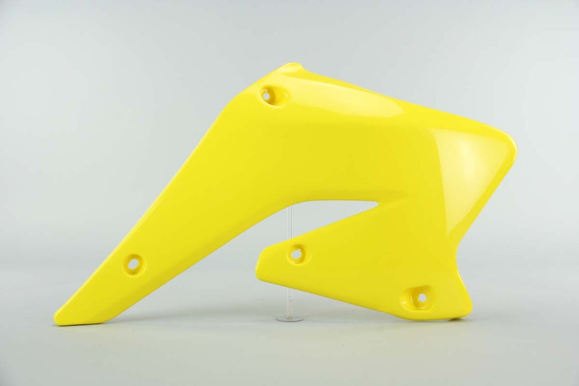 Right Side UFO Yellow Radiator Shroud Set replacement plastics for 04-06 Suzuki RMZ250 dirt bikes.