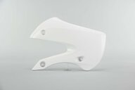 Right Side UFO White Radiator Shroud Set replacement plastics for 00-26 Kawasaki, Suzuki KLX110, KX65, RM65 dirt bikes.