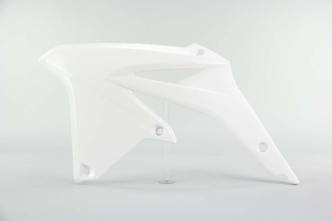 Left Side UFO White Radiator Shroud Set replacement plastics for 08-17 Suzuki RMZ450 dirt bikes.