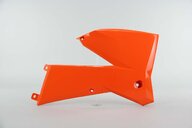 Right Side UFO Orange Radiator Shroud Set replacement plastics for 01-04 KTM EXC, MXC, SX dirt bikes.