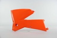 Left Side UFO Orange Radiator Shroud Set replacement plastics for 01-04 KTM EXC, MXC, SX dirt bikes.