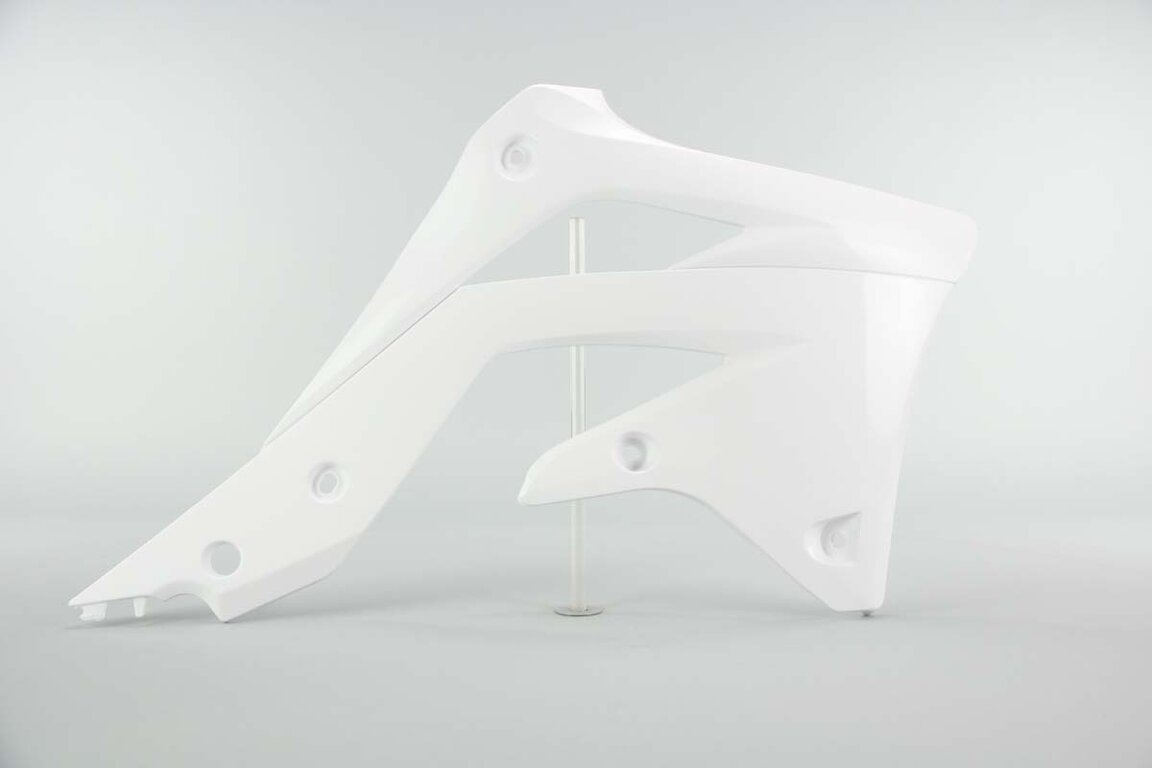 Right Side UFO White Radiator Shroud Set replacement plastics for 12-15 Kawasaki KX450F dirt bikes.