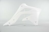 Right Side UFO White Radiator Shroud Set replacement plastics for 12-15 Kawasaki KX450F dirt bikes.