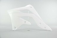 Left Side UFO White Radiator Shroud Set replacement plastics for 12-15 Kawasaki KX450F dirt bikes.