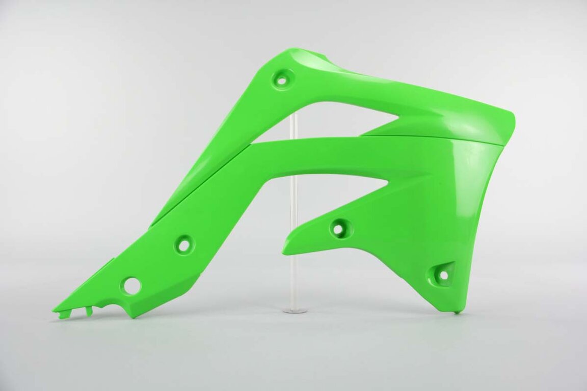 Right Side UFO Green Radiator Shroud Set replacement plastics for 12-15 Kawasaki KX450F dirt bikes.