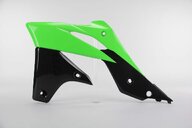 Left Side UFO Green / Black Radiator Shroud Set replacement plastics for 13-16 Kawasaki KX250F dirt bikes.