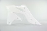 Left Side UFO White Radiator Shroud Set replacement plastics for 13-16 Kawasaki KX250F dirt bikes.