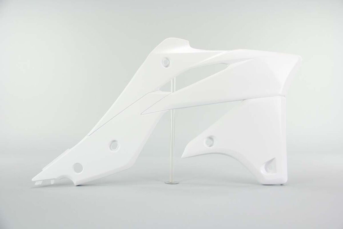 Right Side UFO White Radiator Shroud Set replacement plastics for 13-16 Kawasaki KX250F dirt bikes.
