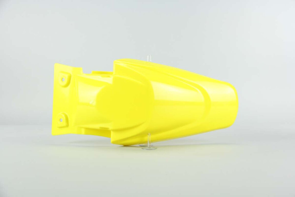 Polisport Yellow Rear Fender replacement plastics for 00-26 Kawasaki, Suzuki KLX110, KX65, RM65 dirt bikes 360 view