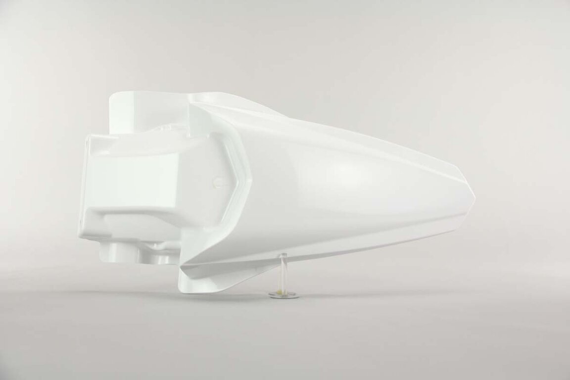 UFO White Rear Fender replacement plastics for 14-25 Kawasaki KX100, KX112, KX85 dirt bikes 360 view