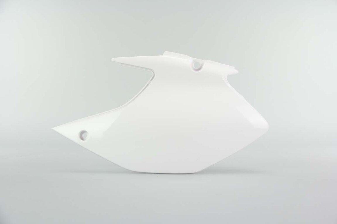 Left Side Polisport White Side Number Plates replacement plastics for 07-13 Yamaha WRF dirt bikes.