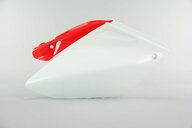 Right Side UFO White / Red Side Number Plates replacement plastics for 04-17 Honda CRF250 dirt bikes.