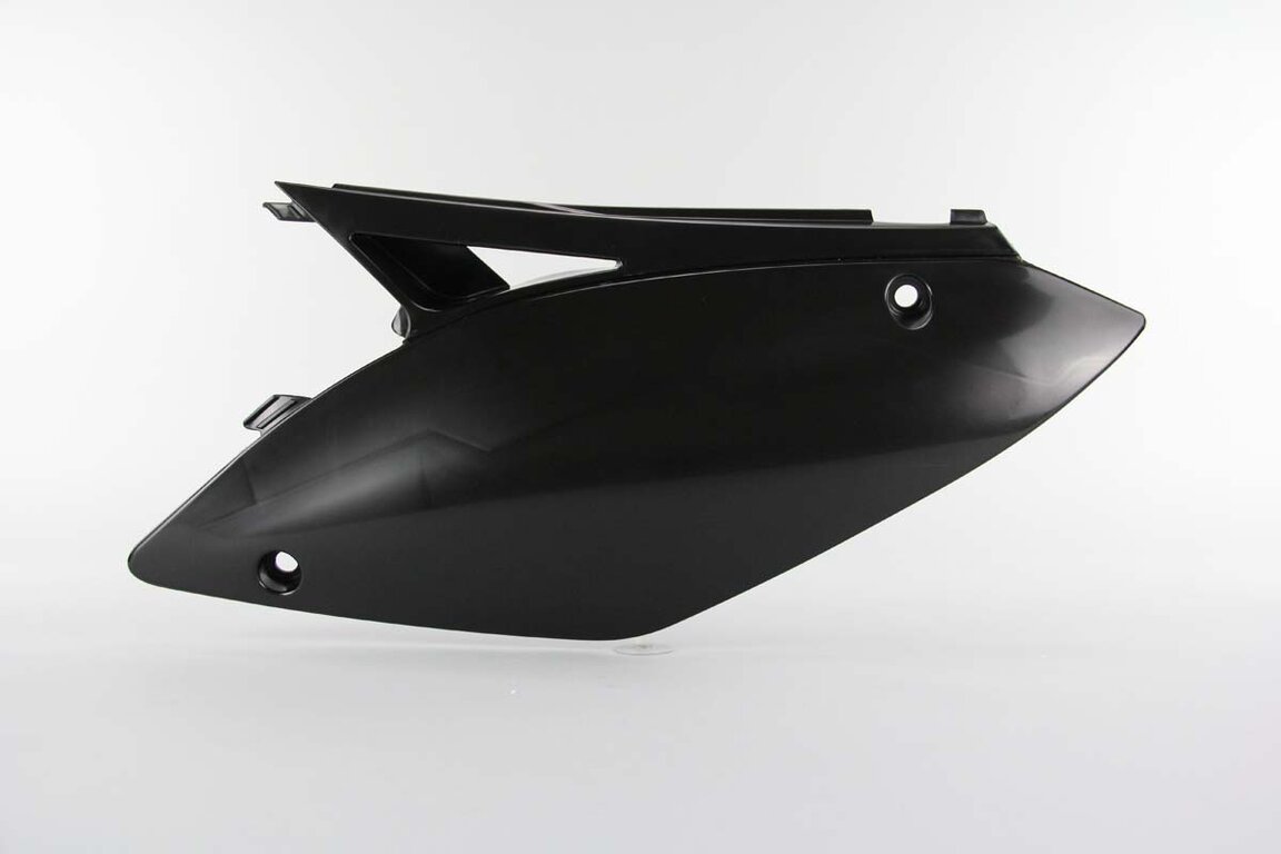 Left Side UFO Black Side Number Plates replacement plastics for 09-12 Kawasaki KX250F, KX450F dirt bikes.
