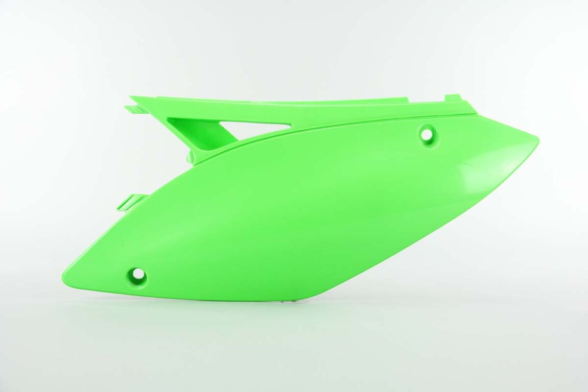 Left Side UFO Green Side Number Plates replacement plastics for 09-12 Kawasaki KX250F, KX450F dirt bikes.