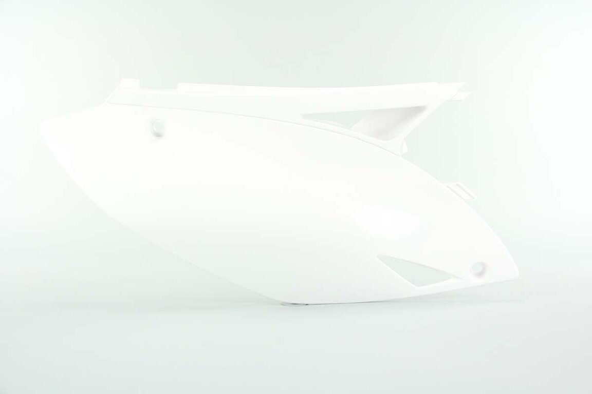 Right Side UFO White Side Number Plates replacement plastics for 09-12 Kawasaki KX250F, KX450F dirt bikes.