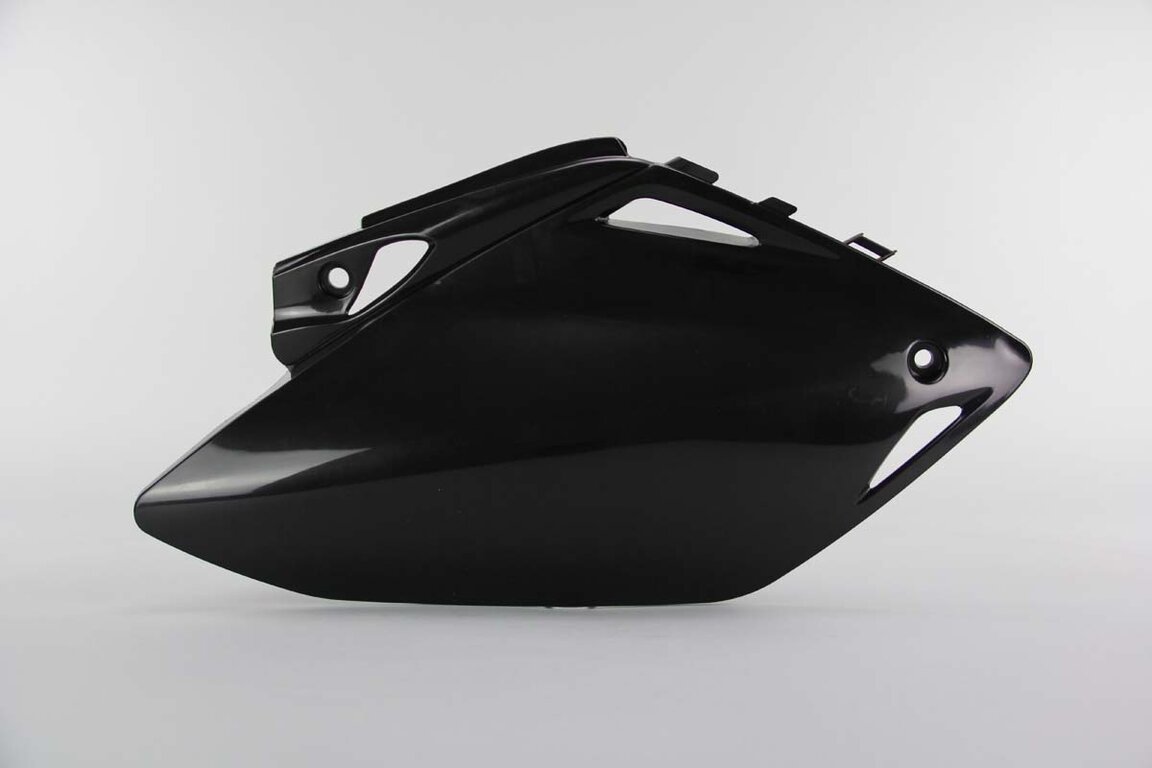 Right Side UFO Black Side Number Plates replacement plastics for 07-08 Honda CRF450 dirt bikes.