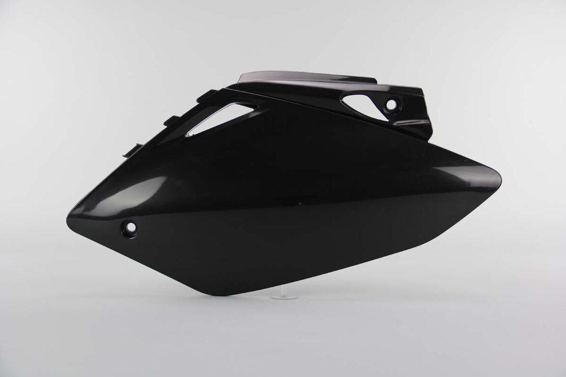 Left Side UFO Black Side Number Plates replacement plastics for 07-08 Honda CRF450 dirt bikes.
