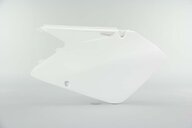 Left Side Polisport White Side Number Plates replacement plastics for 01-08 Suzuki RM125, RM250 dirt bikes.